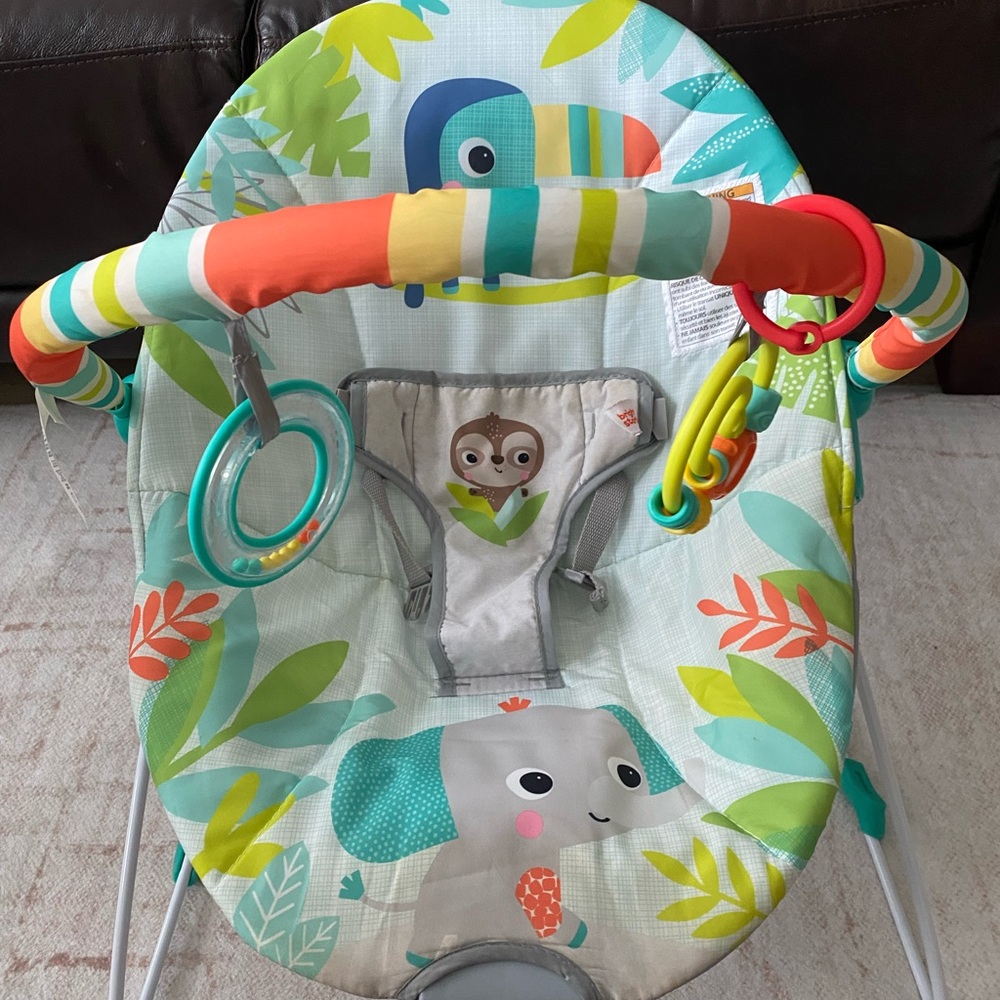 Teal & Coral Jungle Animal Baby Bouncer